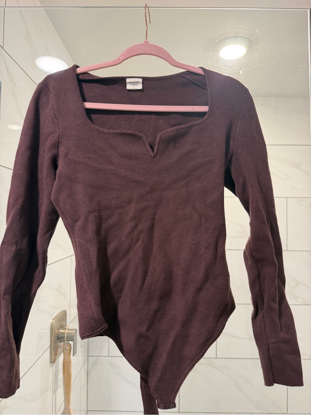 Abercrombie & Fitch Long Sleeve Square Neck Bodysuit - brown